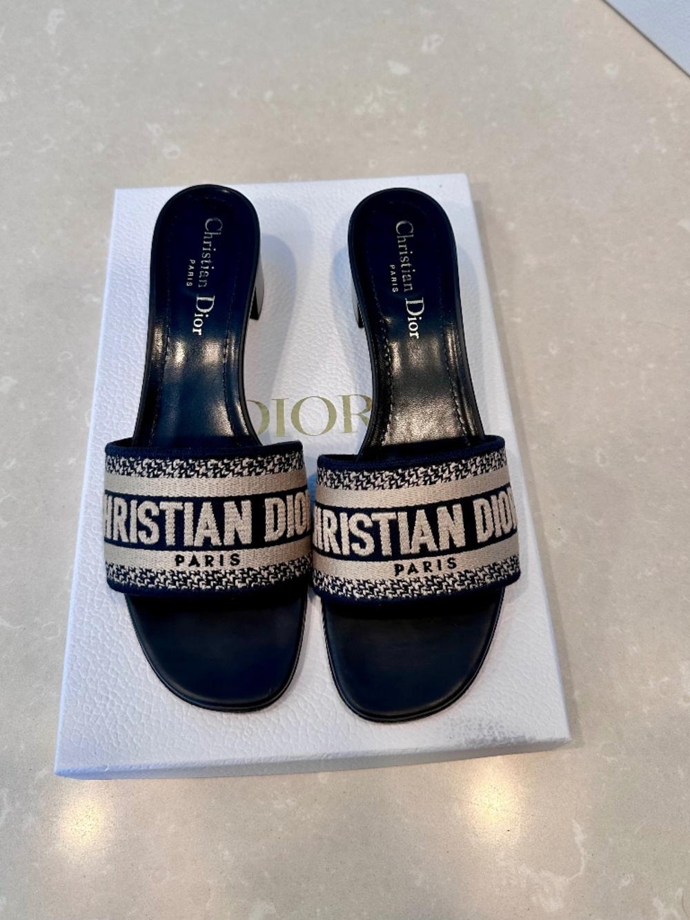 Dior Dway 4 CmHeeled Sandals Embroidered Canvas & Leather With Box & Dust Bags.